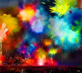 I'm watching the new year's fireworks light up the sky. The vibrant colors are so beautiful against the dark night. I can hear the cheers of people around me as they enjoy the show.