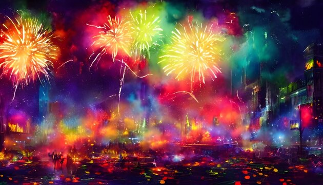 It's new years eve, and the countdown has started. 10.. 9.. 8.. 7.. 6.. 5.. 4.. 3 2 1!! The clock strikes midnight and everyone cheers as they watch the colorful fireworks burst in the