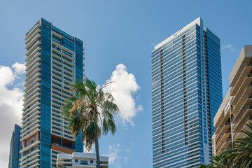 Fototapeta na wymiar Views of high-rise condos at Miami, Florida under the sky background