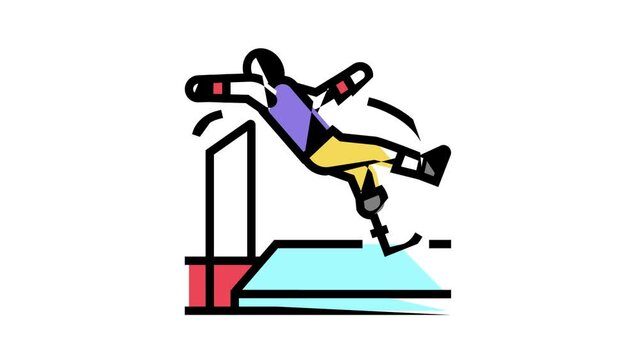 high jump handicapped athlete color icon animation