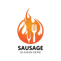 Sausage Logo, Modern Food Vector, Design For Grill Food Brands, BBQ, Sausage Shop, Hotdog