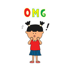 kids drawing Vector illustration of little girl shocked and surprised