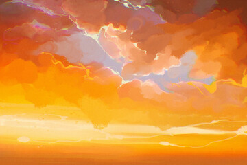 Sunset orange sky and clouds 