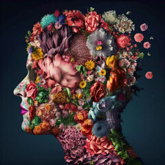 human head made out of flowers
