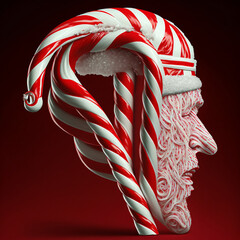human head made out of candy cane