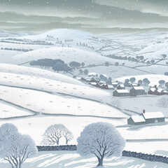 Snowy Winter Landscape Illustration