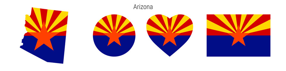 Arizona flag in different shapes icon set. Flat vector illustration