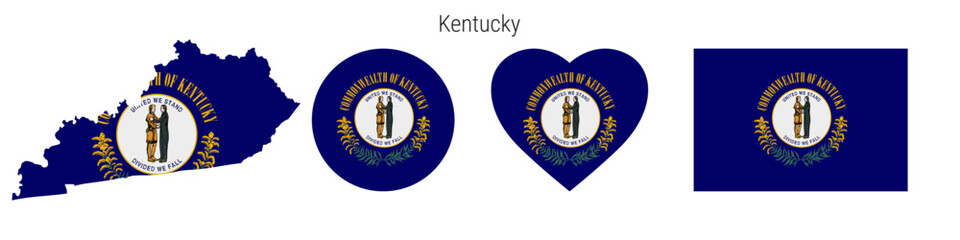 Kentucky flag in different shapes icon set. Flat vector illustration