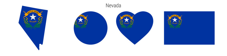 Nevada flag in different shapes icon set. Flat vector illustration