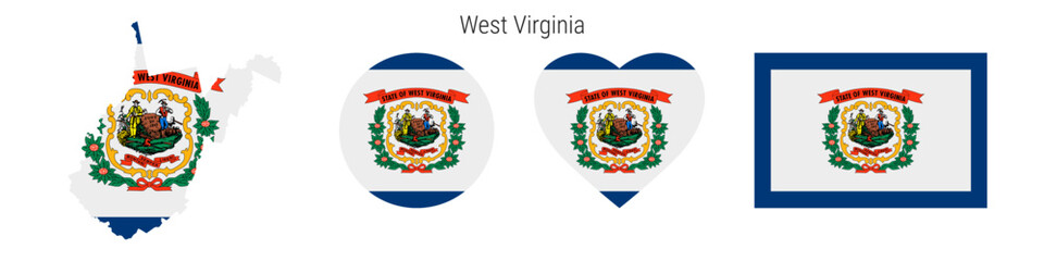 Obraz premium West Virginia flag in different shapes icon set. Flat vector illustration