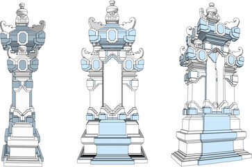 antique temple in bali with white background