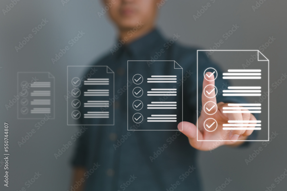 Poster Concept of an online database and document management system. In order to manage files effectively, processes must be automated.