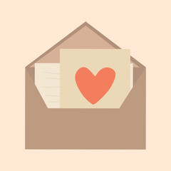 Cute envelope concept. Letter with heart, romance and love. Sticker for social networks and messengers. Tenderness, love and support. Distance communication. Cartoon flat vector illustration