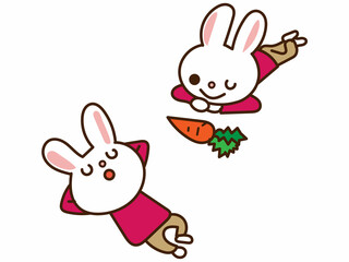 寝転ぶ呑気なウサギのイラストセット