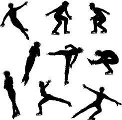 A set of silhouettes of men's singles figure skater	