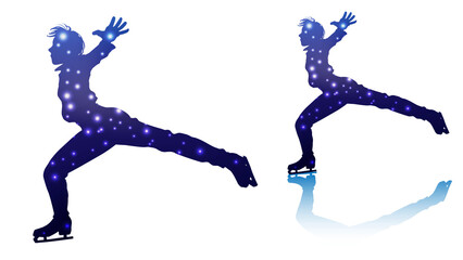 A set of silhouettes of men's singles figure skater (landing, twinkle type)