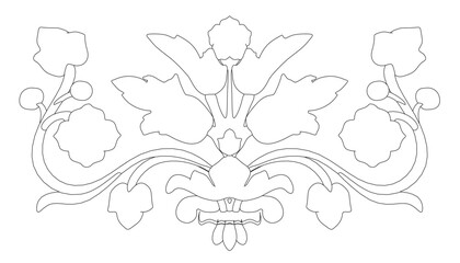 Contour decorative ornament from black lines isolated on white background. Front view. 3D. Vector illustration.
