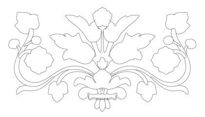 Contour decorative ornament from black lines isolated on white background. Front view. 3D. Vector illustration.