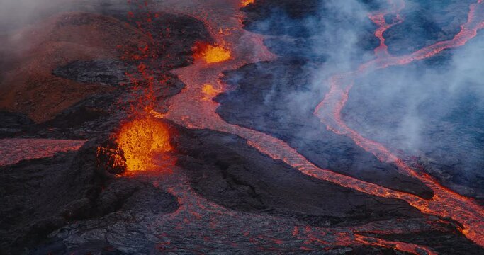 Molten hot lava erupting from the Mauna Loa Volcano eruption of 2022
