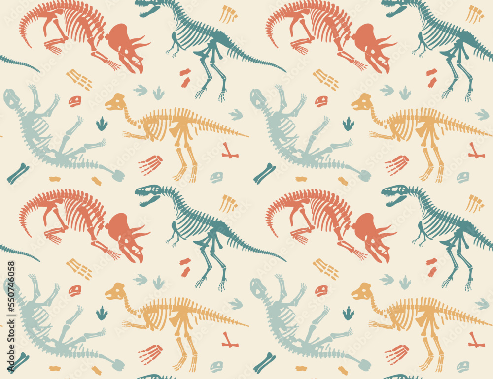 Poster dinosaurs skeleton seamless pattern. repeating design element for printing on fabric. animals before