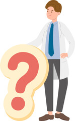 Paramedic or doctor or nurse man in physician gown with question mark symbol