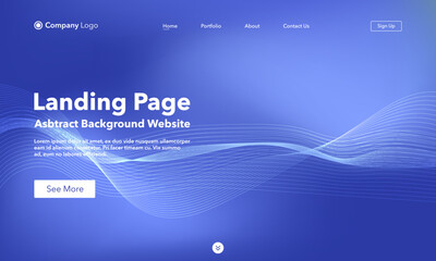 Obraz premium Landing Page. Abstract wave background website. Template for websites, or apps. Modern Blue design. Abstract vector style
