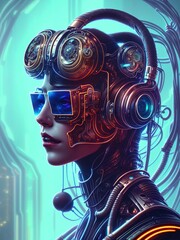 portrait of an woman nft style, cyberpunk, synthwave