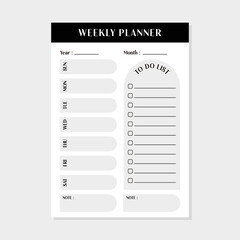Minimal weekly planner template vector