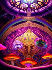 Obraz premium An extremely psychedelic transformation, surreal, dramatic lighting, magic mushrooms, 