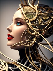 portrait of a  woman with detailed futuristic jewelry 
