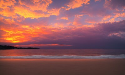 Obraz na płótnie Canvas sunset at the beach with mountains 