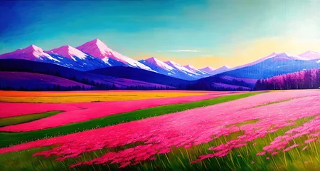 Foto op Canvas pink landscape with mountains  © Faisal