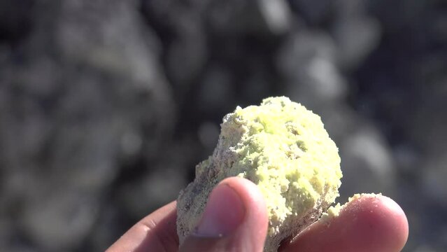 It is called the Bile of the god Volcunus. Volcanic sulfur is a beautiful crystals of bright yellow color, native sulfur compounds