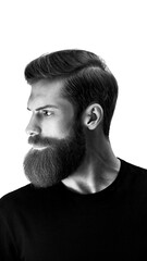 Hipster young good looking man after visiting barber shop. Trendy and stylish beard styling and cut. Isolatrd on White Background