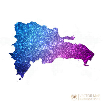 Dominican Republic map in geometric wireframe blue with purple polygonal style gradient graphic on white background. Vector Illustration Eps10.