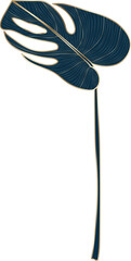 Tropical monstera leaf gold line vector