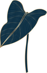 Tropical leaf gold line vector