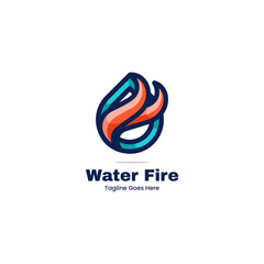 Vector Logo Illustration Water Fire Simple Mascot Style.