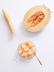 fresh fruit cantaloupe on the white table