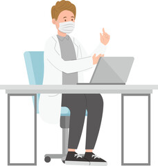 Doctor in office for medical consultation or diagnosis treatment, healthcare concept, nursing with class and explanation, vector cartoon character