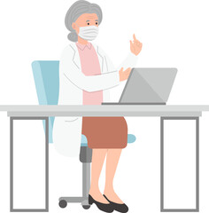 Doctor in office for medical consultation or diagnosis treatment, healthcare concept, nursing with class and explanation, vector cartoon character