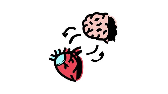 baroreflex heart and brain color icon animation