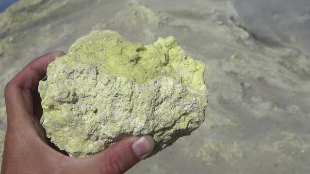 It is called the Bile of the god Volcunus. Volcanic sulfur is a beautiful crystals of bright yellow color, native sulfur compounds.