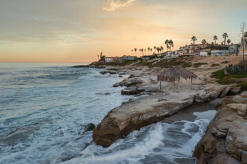 Windansea Beach in La Jolla, California with the historic surfer shack