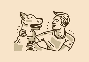 Vintage illustration of man with dog
