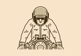 Fototapeta na wymiar Vintage art illustration of a man on a motorbike