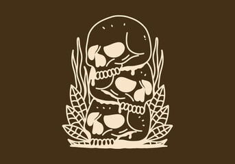 Vintage art illustration of a pile of skulls