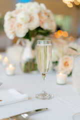 wedding table set with champagne