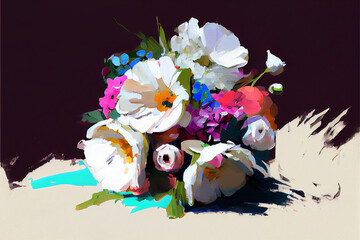 Oil painting of a boquet of flowers glitch art