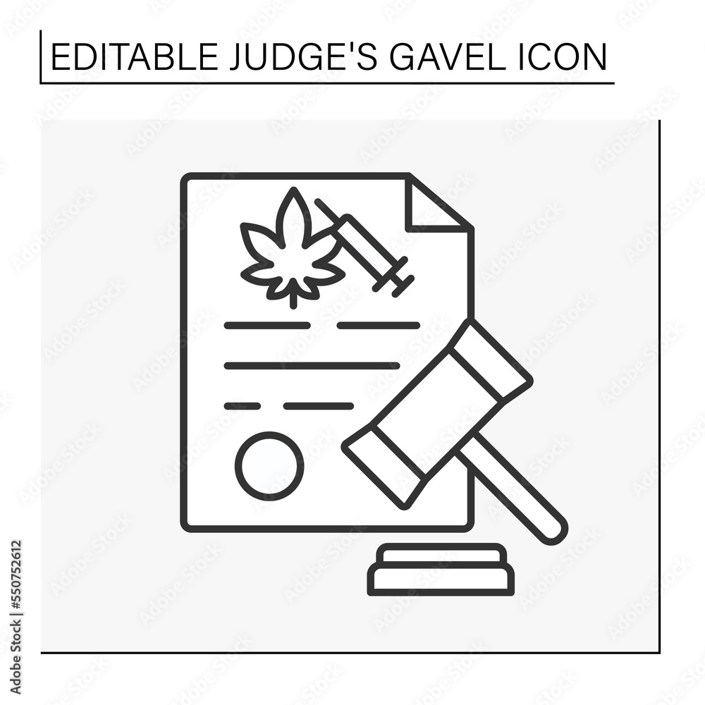Poster document line icon. court. punishment for illegal narcotics. marijuana and injections. judge decisio